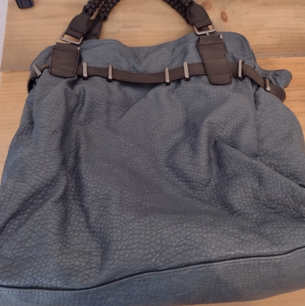 Romeo & Juliet Couture Blue Large Faux Leather Handbag w/ Braided Handle